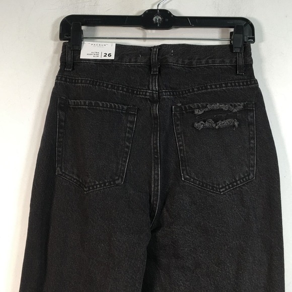 PacSun Ultra High-Rise Slim Fit Denim Distressed Jean, Women's Size 26 - Black - Picture 13 of 14